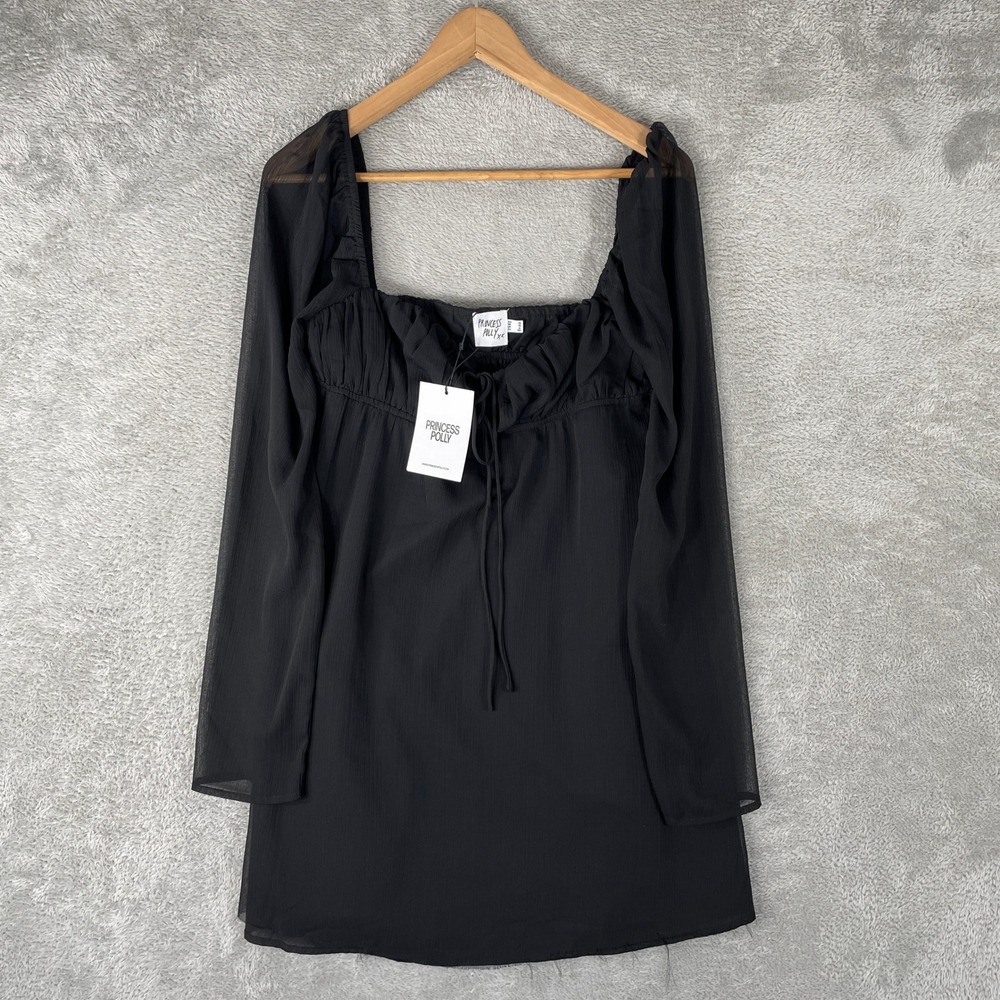 Princess Polly Mooney Mini Dress Womens 6‎ Black Long Sleeve Chiffon Romantique